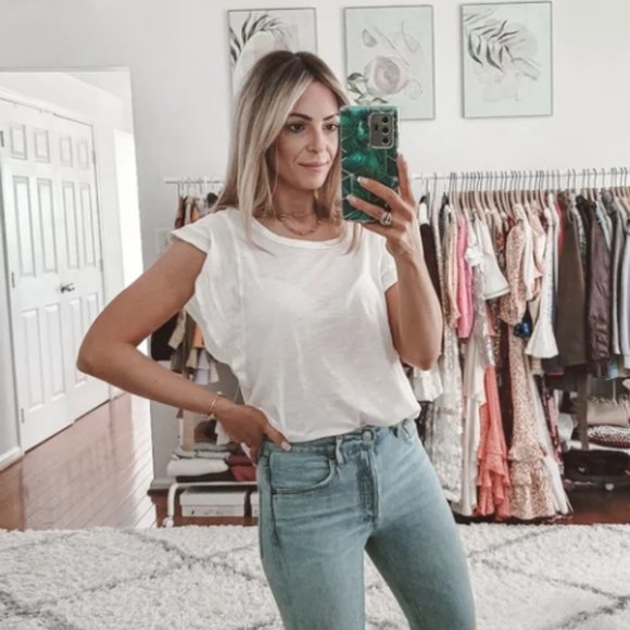 Anthropologie NWT Ruffle SLeeve Cropped Tee - Picture 5 of 6